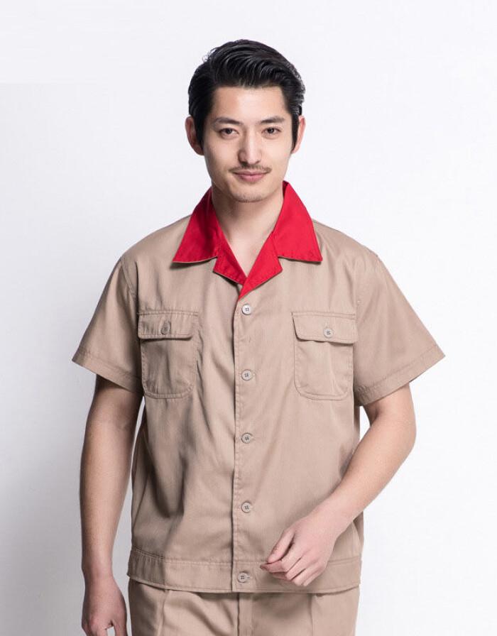御目 勞保服短袖 工廠車間電焊汽修短袖工程服 卡其色套裝(不分男款女款) XL
